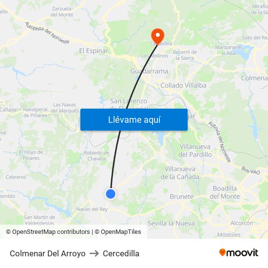 Colmenar Del Arroyo to Cercedilla map