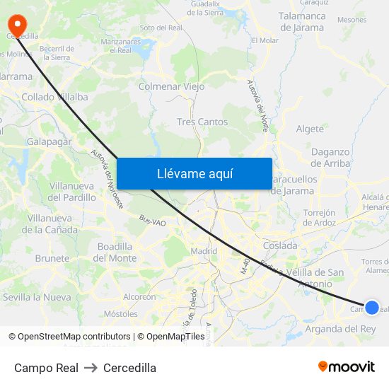 Campo Real to Cercedilla map
