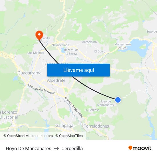 Hoyo De Manzanares to Cercedilla map