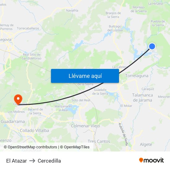 El Atazar to Cercedilla map