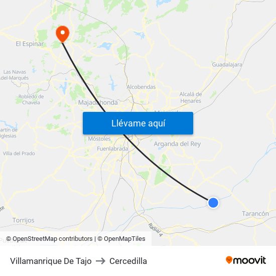 Villamanrique De Tajo to Cercedilla map