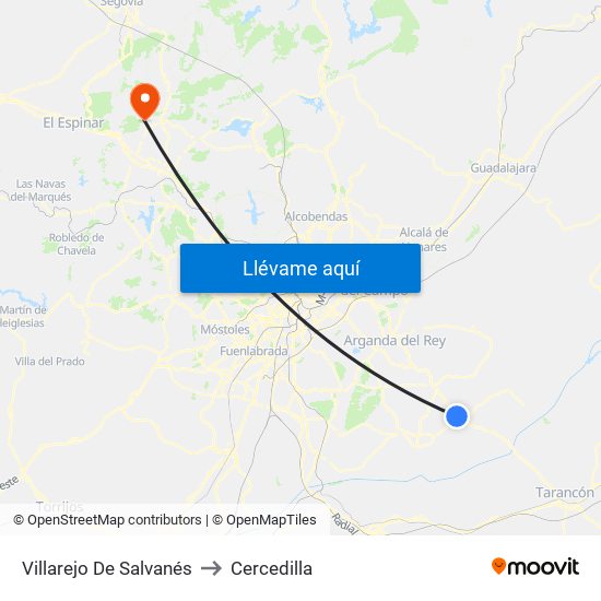 Villarejo De Salvanés to Cercedilla map