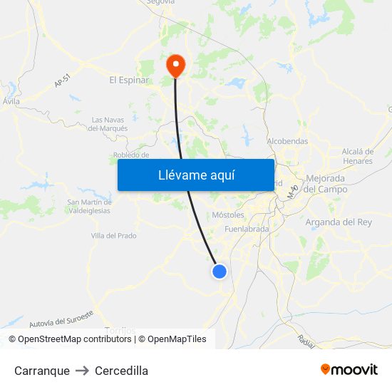 Carranque to Cercedilla map