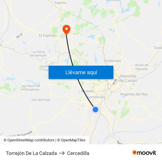 Torrejón De La Calzada to Cercedilla map