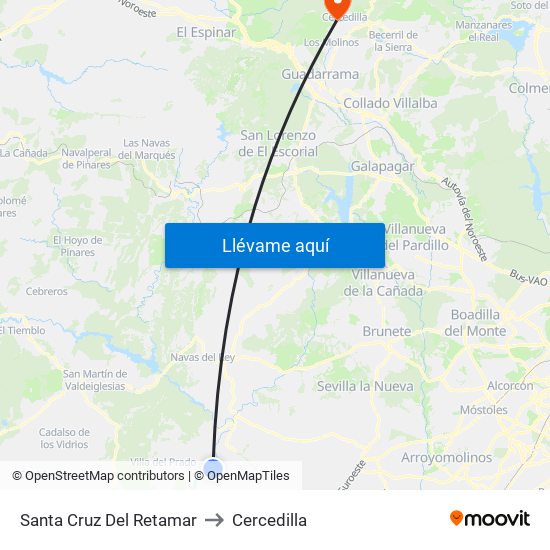Santa Cruz Del Retamar to Cercedilla map