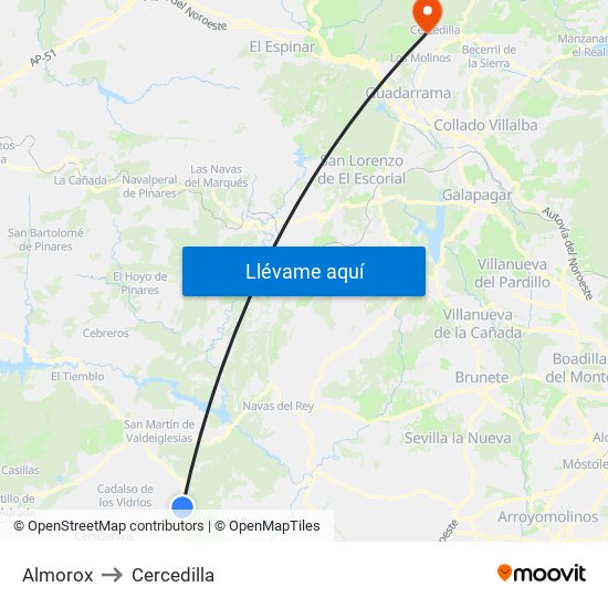 Almorox to Cercedilla map