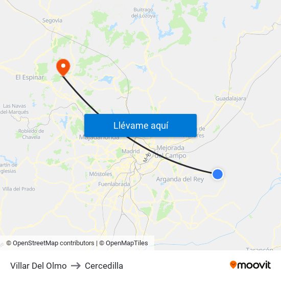 Villar Del Olmo to Cercedilla map