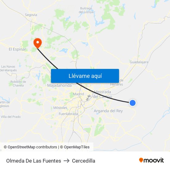 Olmeda De Las Fuentes to Cercedilla map