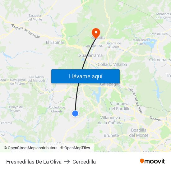 Fresnedillas De La Oliva to Cercedilla map