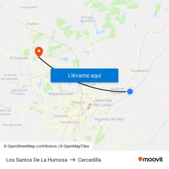 Los Santos De La Humosa to Cercedilla map