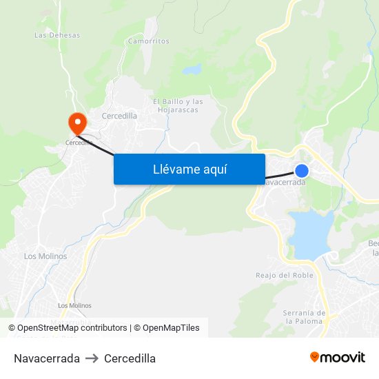 Navacerrada to Cercedilla map