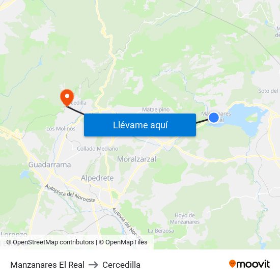 Manzanares El Real to Cercedilla map