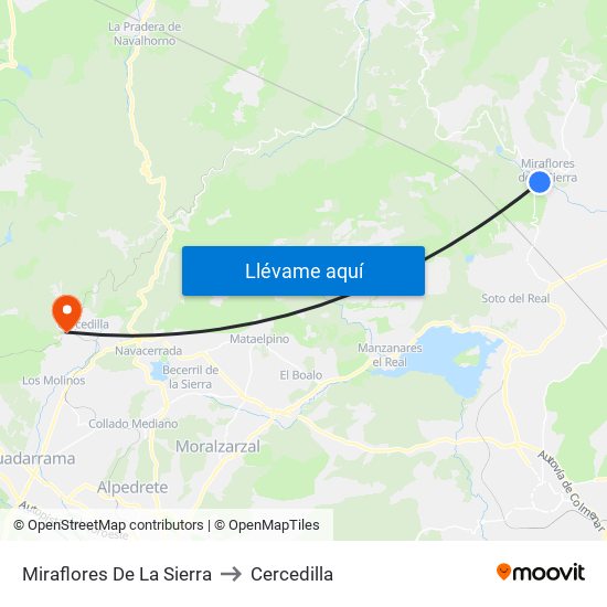 Miraflores De La Sierra to Cercedilla map