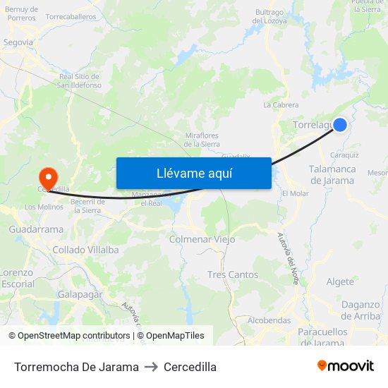 Torremocha De Jarama to Cercedilla map