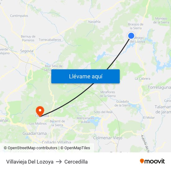 Villavieja Del Lozoya to Cercedilla map