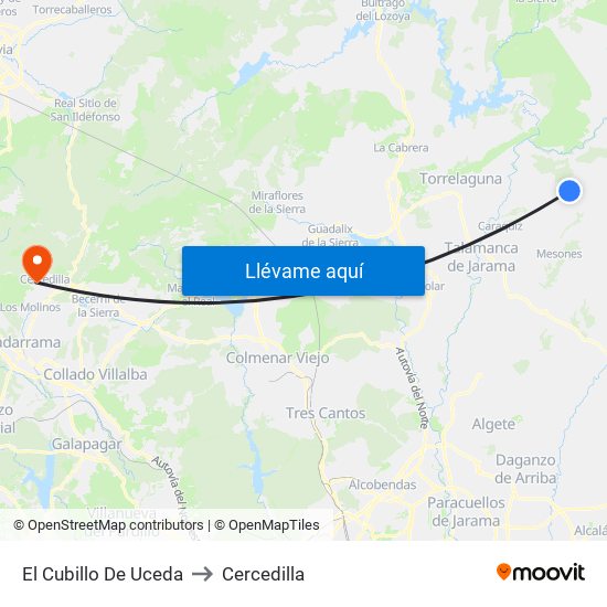 El Cubillo De Uceda to Cercedilla map