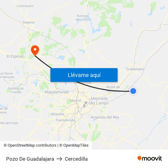 Pozo De Guadalajara to Cercedilla map