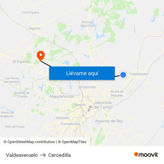 Valdeaveruelo to Cercedilla map