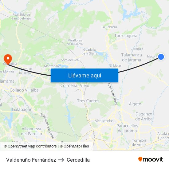 Valdenuño Fernández to Cercedilla map