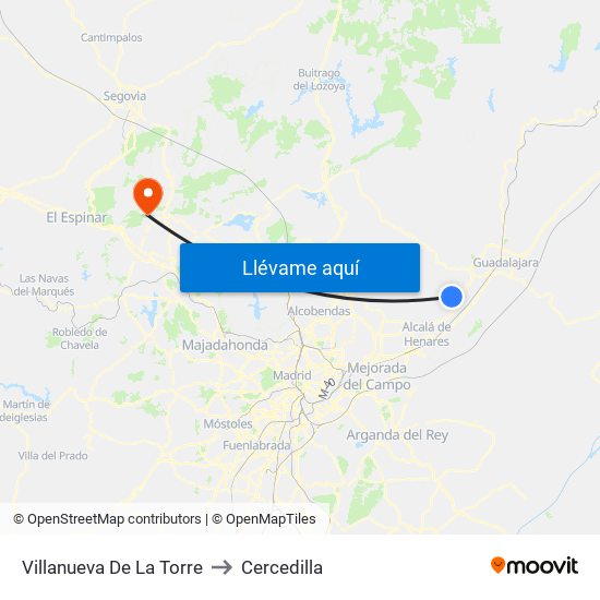 Villanueva De La Torre to Cercedilla map