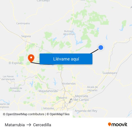 Matarrubia to Cercedilla map