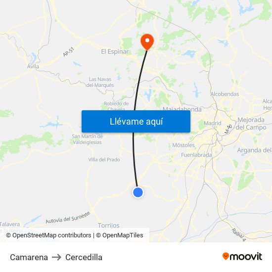 Camarena to Cercedilla map