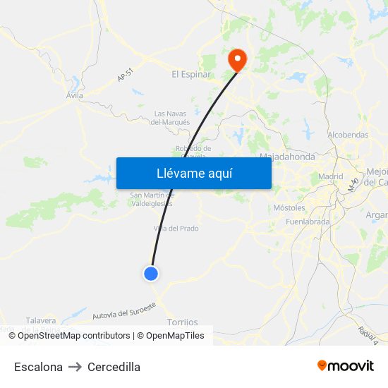 Escalona to Cercedilla map