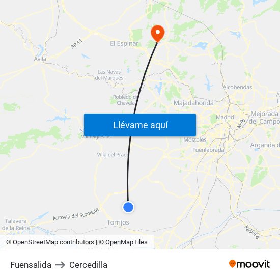 Fuensalida to Cercedilla map