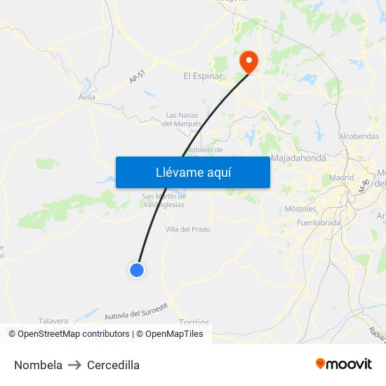 Nombela to Cercedilla map