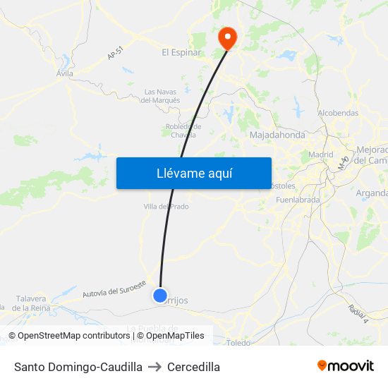 Santo Domingo-Caudilla to Cercedilla map
