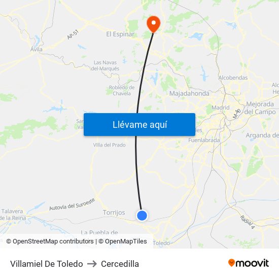 Villamiel De Toledo to Cercedilla map