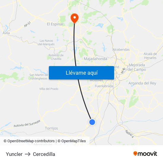 Yuncler to Cercedilla map