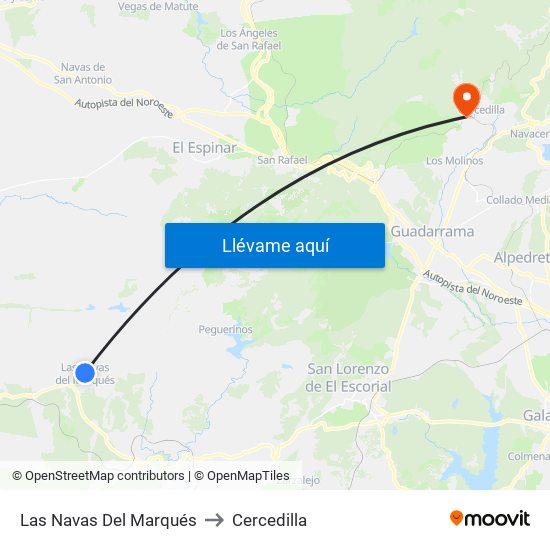 Las Navas Del Marqués to Cercedilla map