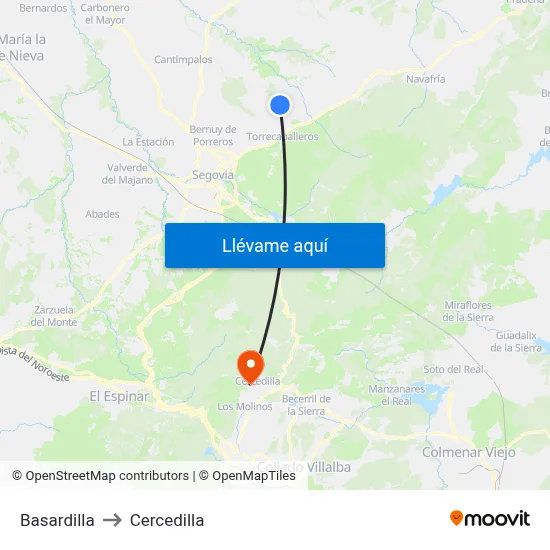 Basardilla to Cercedilla map