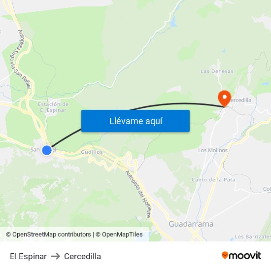 El Espinar to Cercedilla map