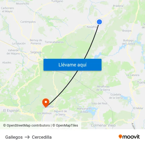 Gallegos to Cercedilla map