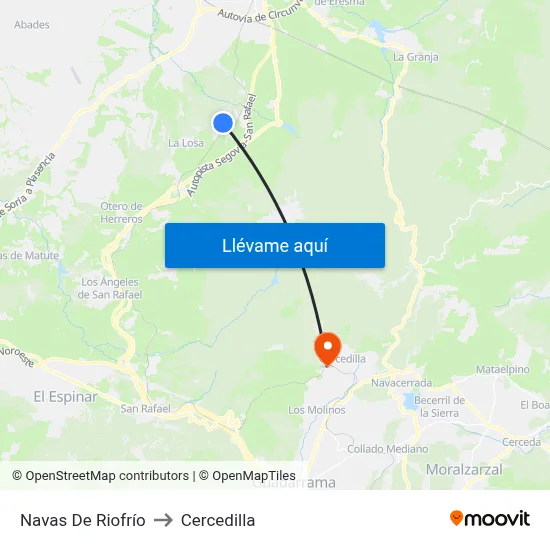 Navas De Riofrío to Cercedilla map