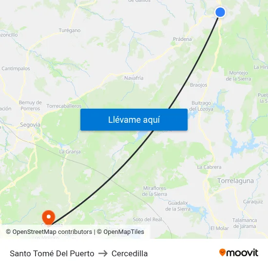 Santo Tomé Del Puerto to Cercedilla map