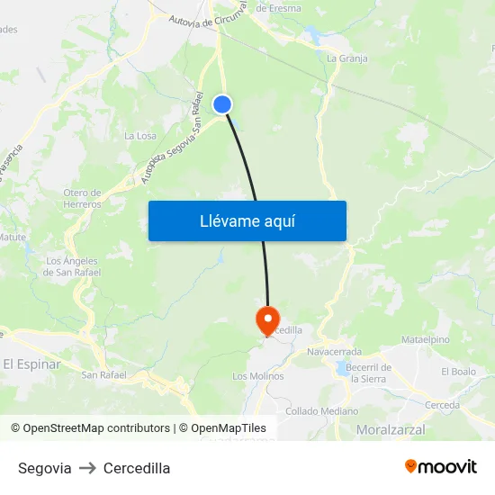 Segovia to Cercedilla map