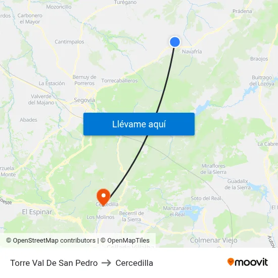 Torre Val De San Pedro to Cercedilla map