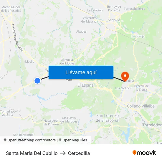 Santa María Del Cubillo to Cercedilla map