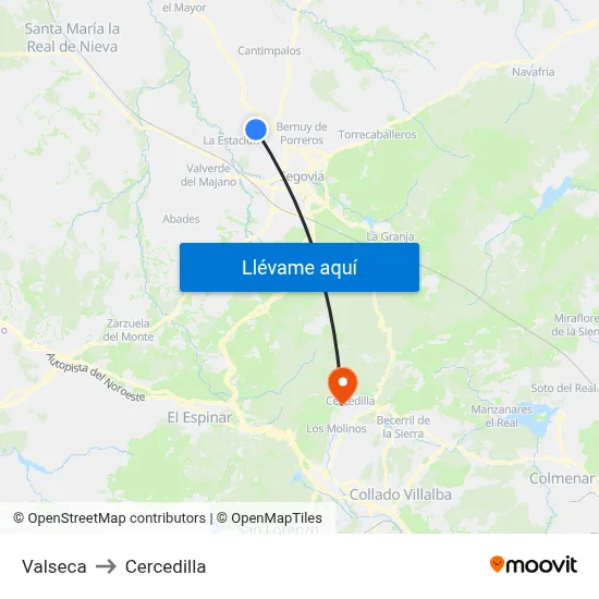 Valseca to Cercedilla map