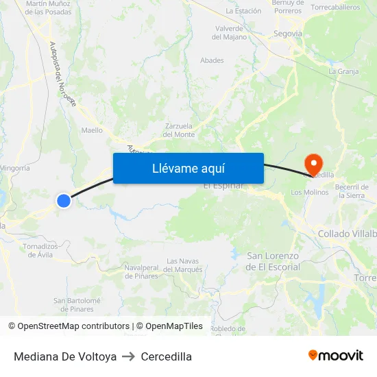 Mediana De Voltoya to Cercedilla map