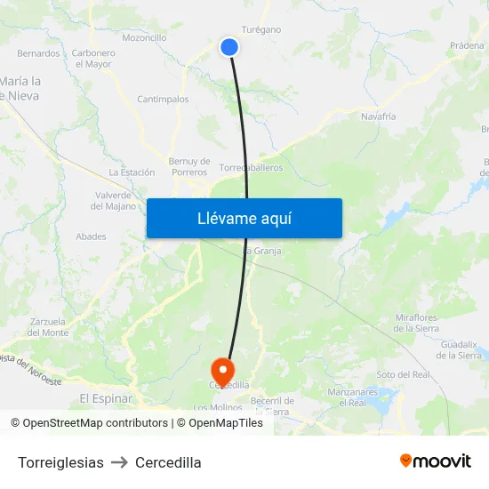 Torreiglesias to Cercedilla map