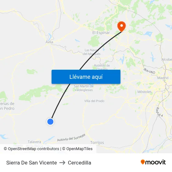 Sierra De San Vicente to Cercedilla map