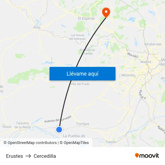 Erustes to Cercedilla map