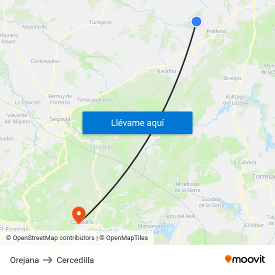 Orejana to Cercedilla map