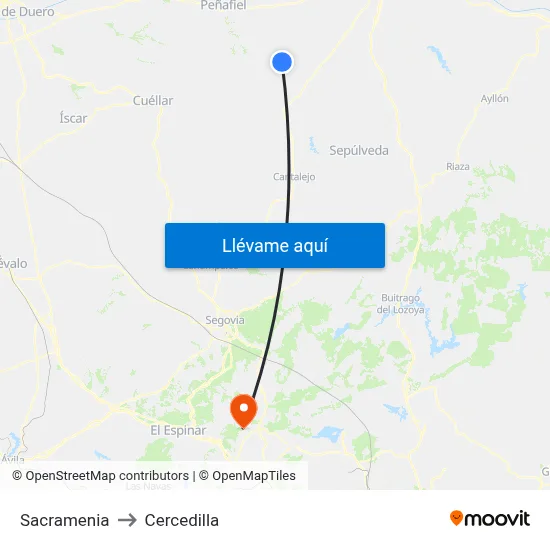 Sacramenia to Cercedilla map