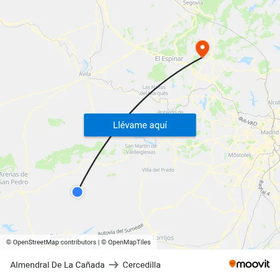 Almendral De La Cañada to Cercedilla map