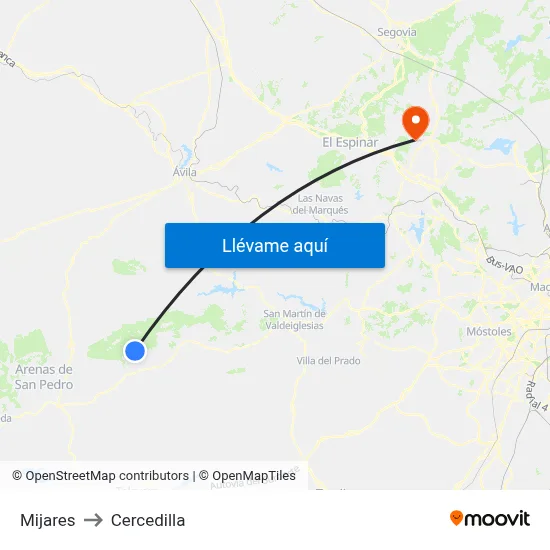Mijares to Cercedilla map